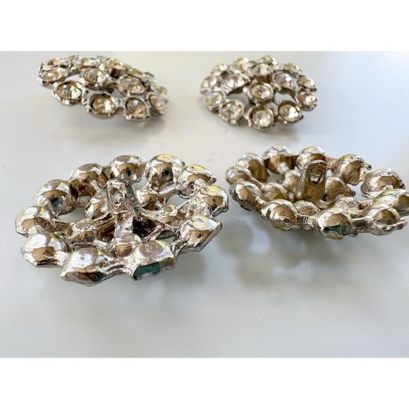 Vintage Buttons Rhinestone Sparkling Set of 4 1 1/8 inch Shank Silver Glitter - Picture 4 of 4